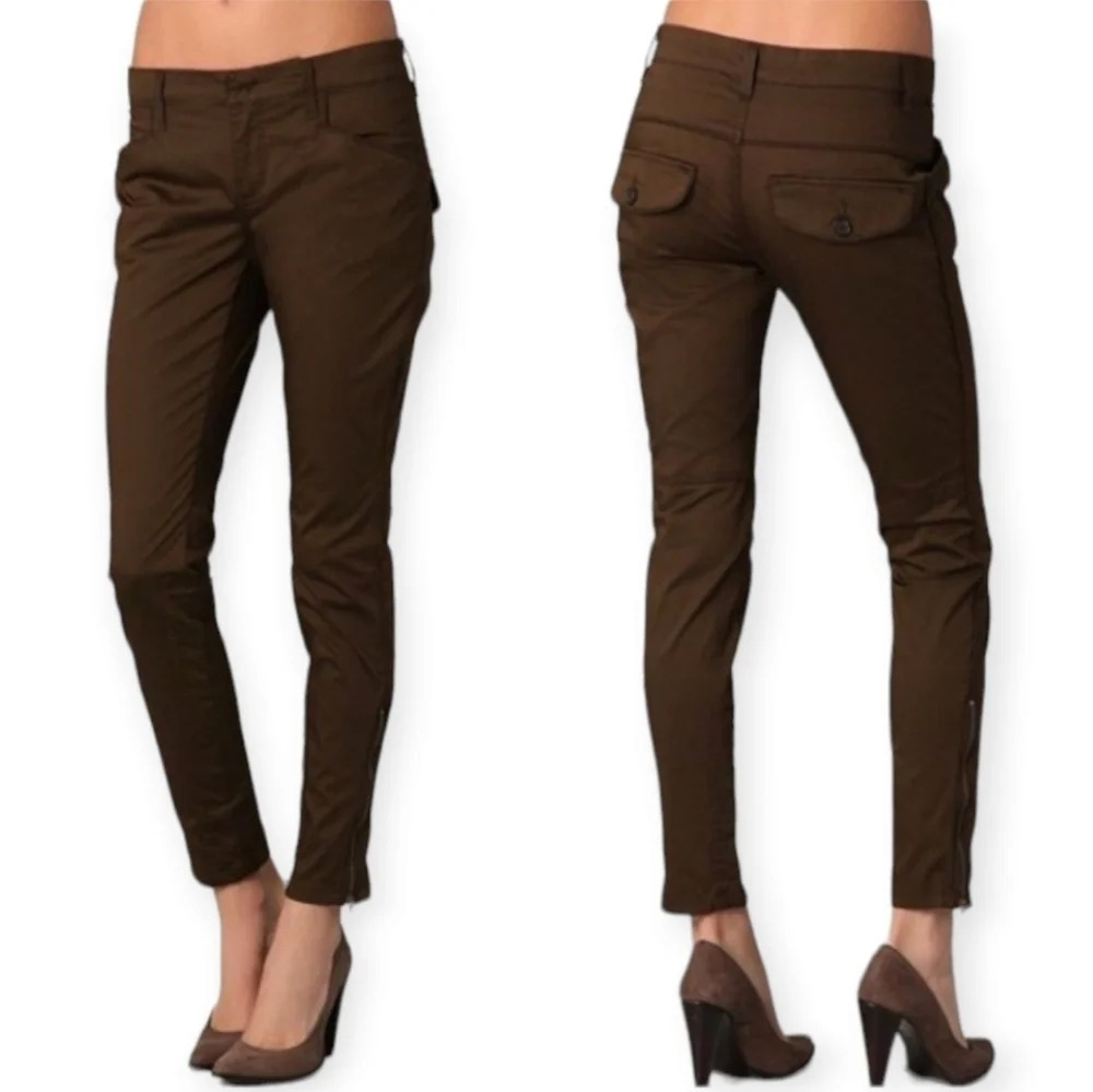 Vince Utility Skinny Ankle Pants with Zipper Ankles Brown Moto Size 27